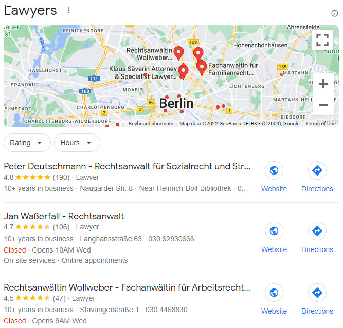 Anwälte in Berlin (Google SERP)