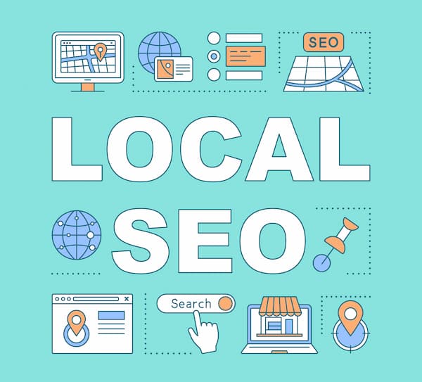 Local SEO mit grünen Hintergrund und seinen Schritten